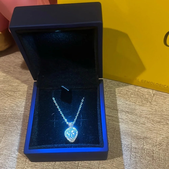Moissanite necklace Over 1 CTW heart halo New in Box 925 Sterling Silver Color D - Picture 2 of 6